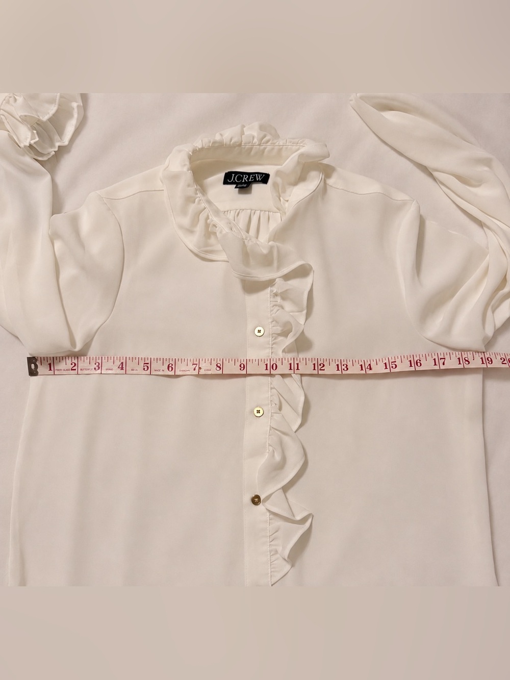 J. Crew Cream Ruffle Front Blouse Size 2 - Picture 8 of 14